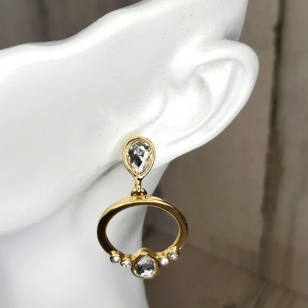 Charter Club Gold and teardrop crystal dangle earrings NWT!